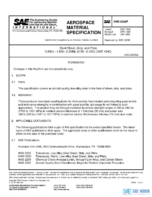 SAE AMS6359F PDF SAE AMS6359F PDF