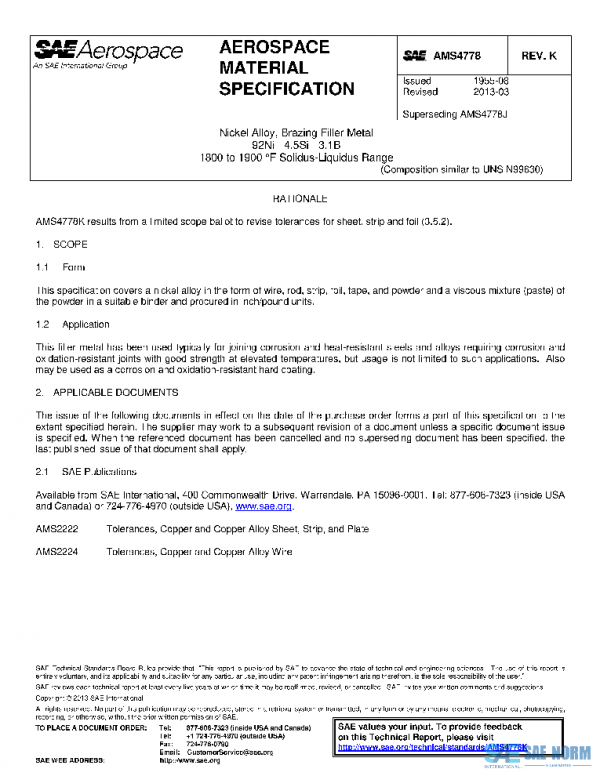 SAE AMS4778K PDF SAE AMS4778K PDF