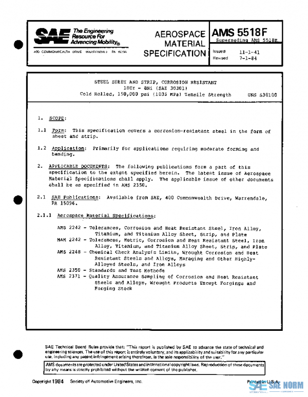 SAE AMS5518F PDF SAE AMS5518F PDF
