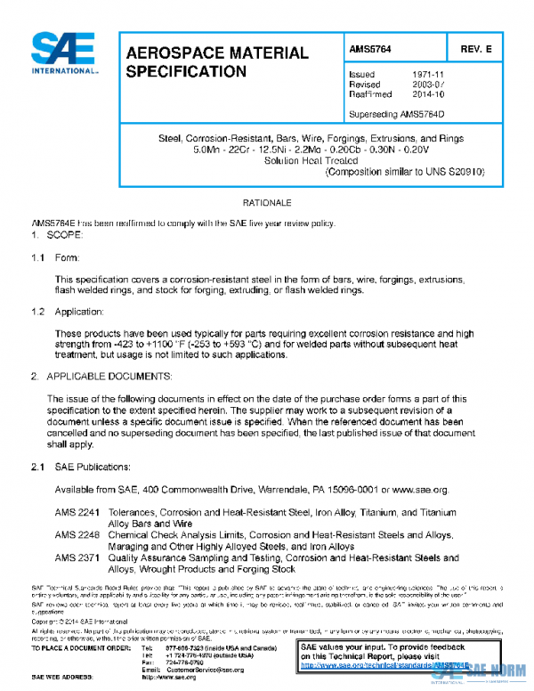 SAE AMS5764E PDF SAE AMS5764E PDF