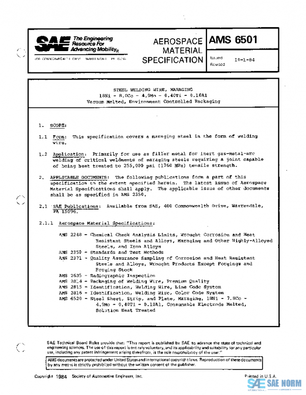 SAE AMS6501 PDF SAE AMS6501 PDF