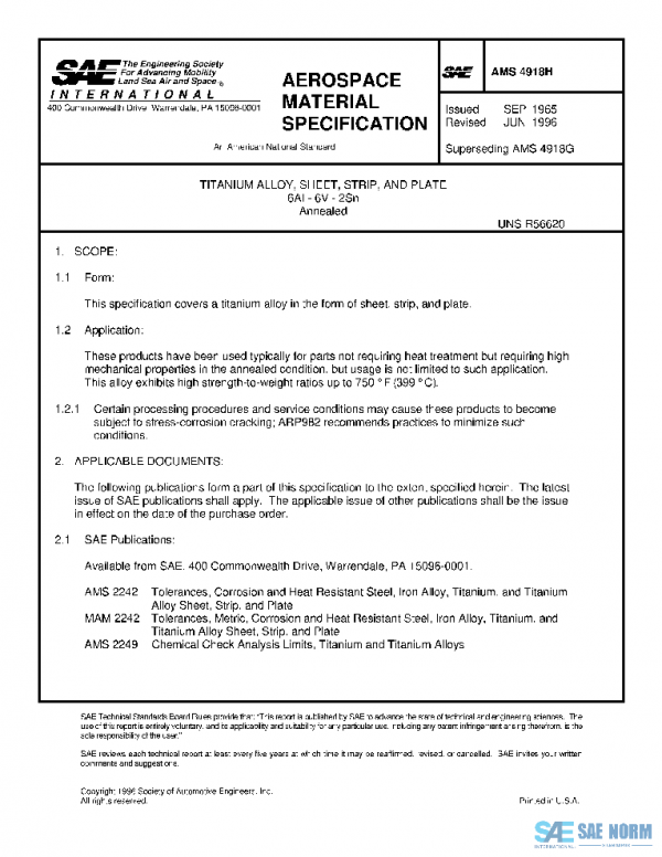 SAE AMS4918H PDF SAE AMS4918H PDF