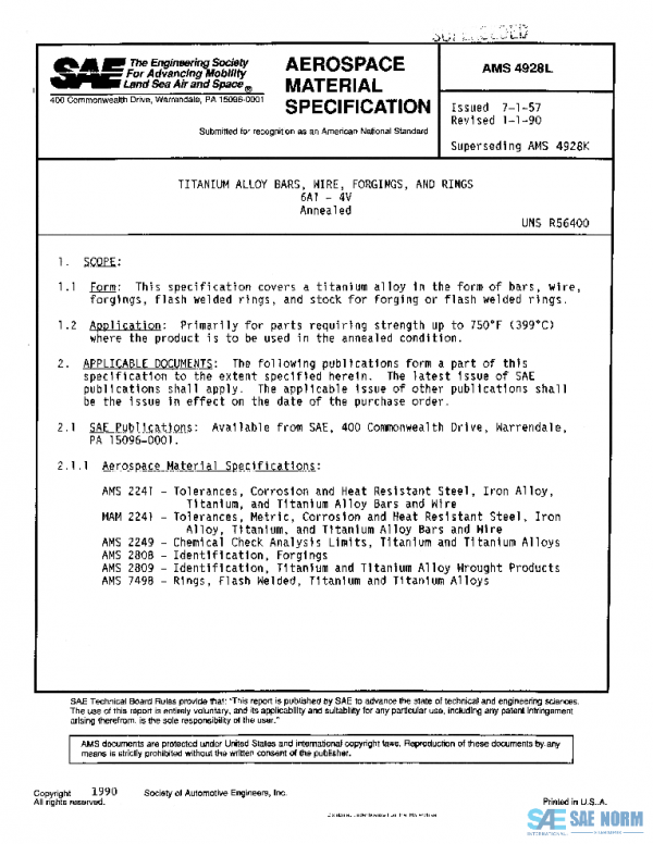SAE AMS4928L PDF SAE AMS4928L PDF