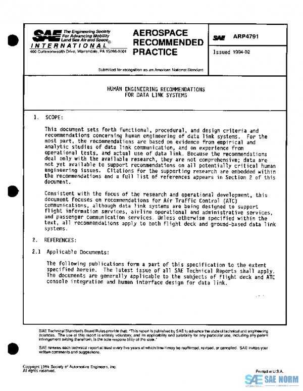 SAE ARP4791 PDF SAE ARP4791 PDF
