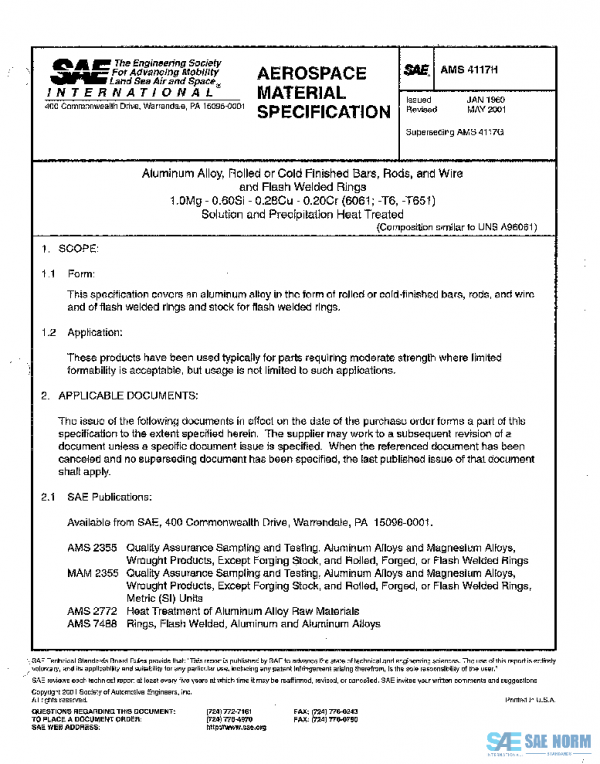 SAE AMS4117H PDF SAE AMS4117H PDF