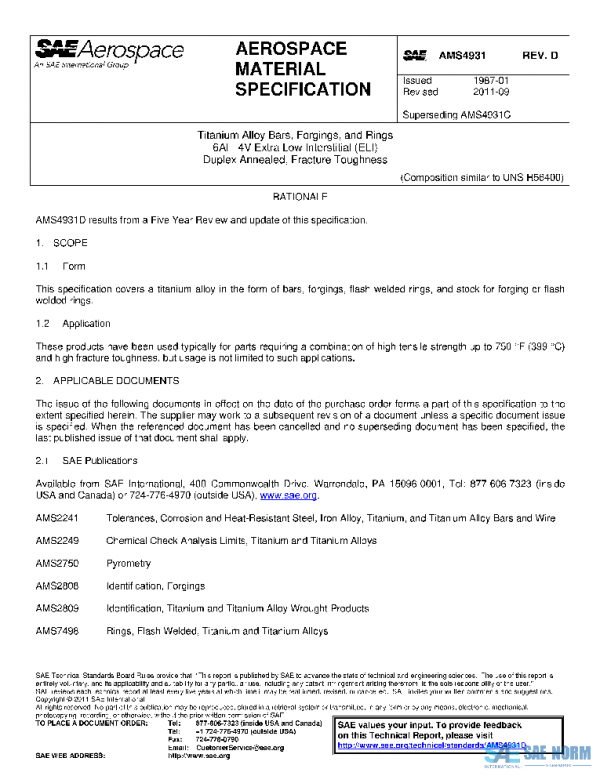 SAE AMS4931D PDF SAE AMS4931D PDF