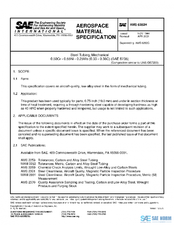 SAE AMS6282H PDF SAE AMS6282H PDF