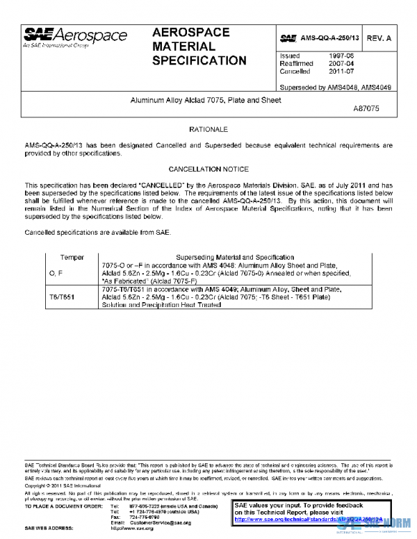 SAE AMSQQA250/13A PDF