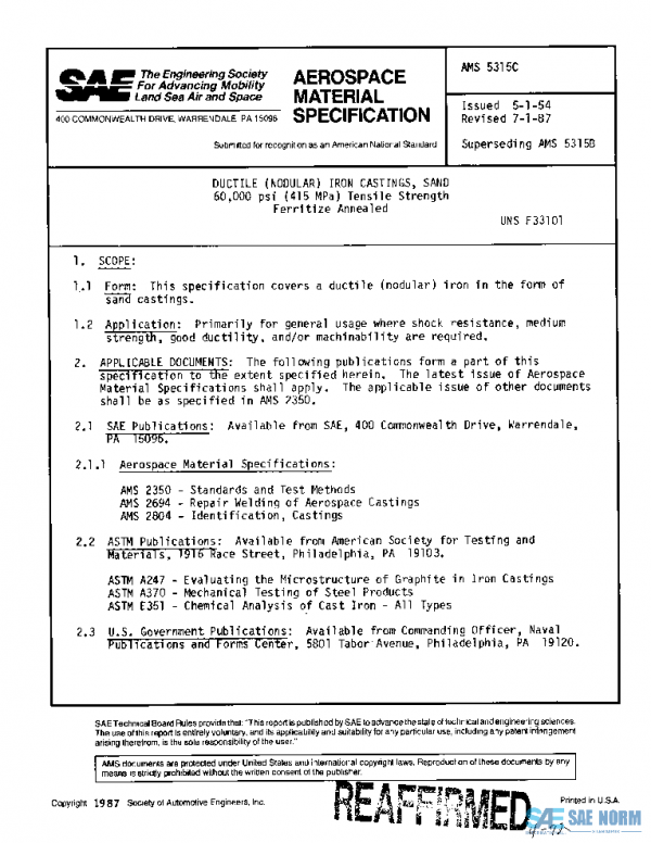SAE AMS5315C PDF SAE AMS5315C PDF