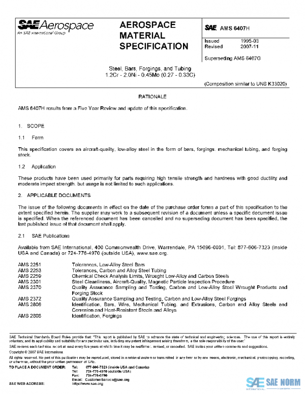 SAE AMS6407H PDF SAE AMS6407H PDF