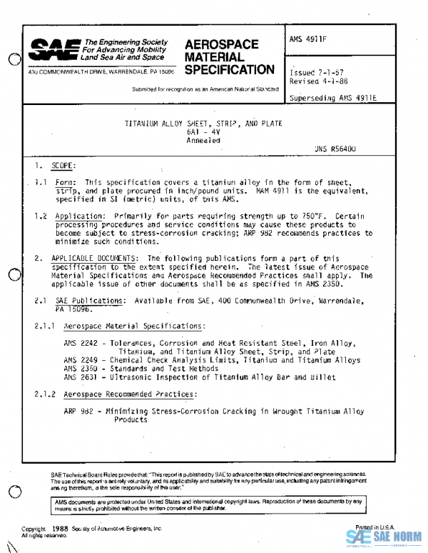 SAE AMS4911F PDF SAE AMS4911F PDF