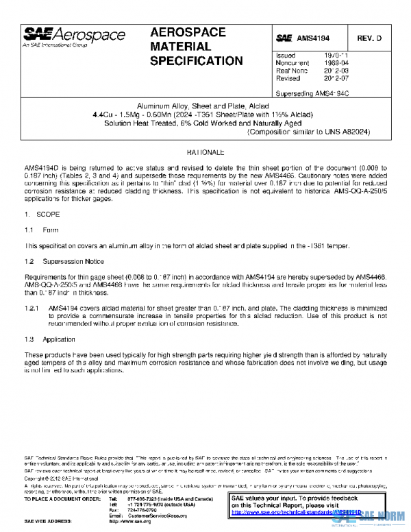 SAE AMS4194F PDF 2026 SAE AMS4194F PDF 2026