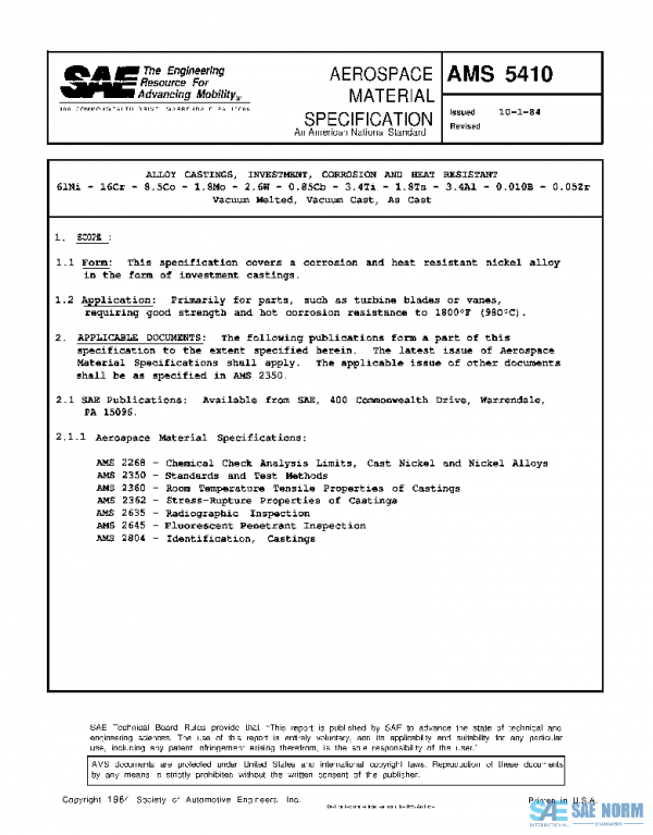 SAE AMS5410 PDF SAE AMS5410 PDF