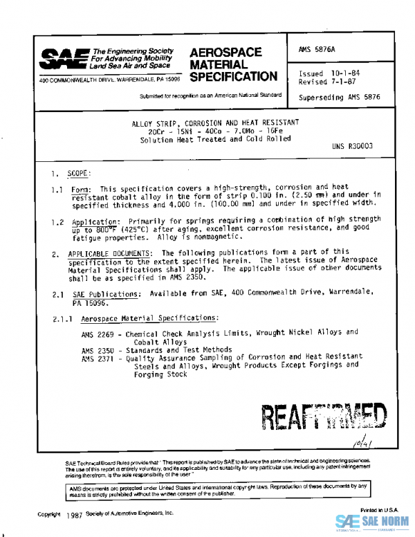 SAE AMS5876A PDF SAE AMS5876A PDF