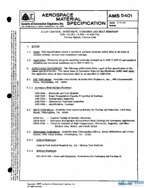 SAE AMS5401 PDF SAE AMS5401 PDF