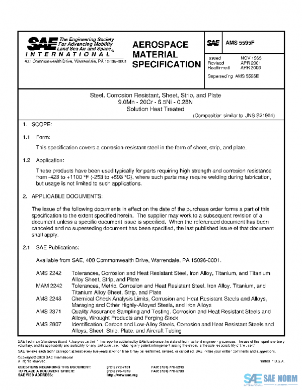 SAE AMS5595F PDF SAE AMS5595F PDF