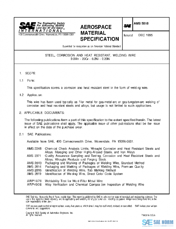 SAE AMS5818 PDF SAE AMS5818 PDF