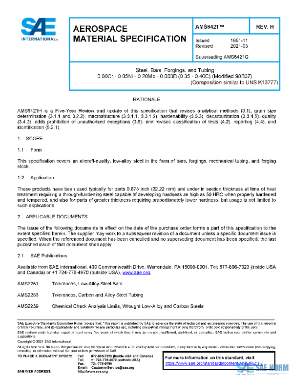 SAE AMS6421H PDF SAE AMS6421H PDF
