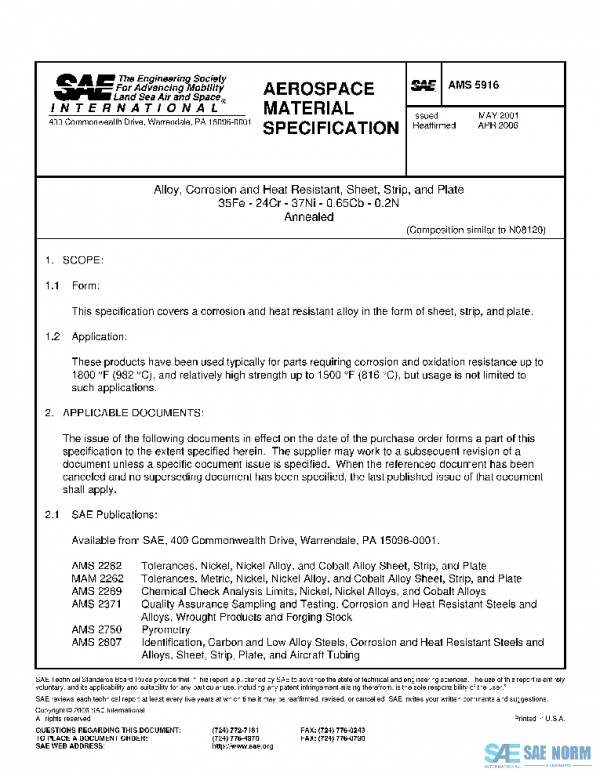 SAE AMS5916 PDF SAE AMS5916 PDF