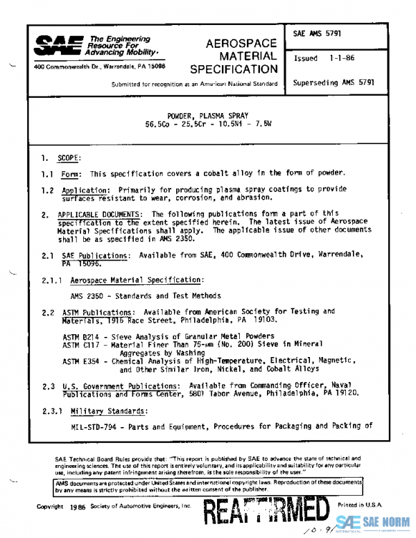 SAE AMS5791 PDF SAE AMS5791 PDF