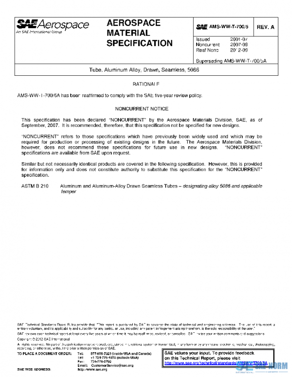 SAE AMSWWT700/5A PDF SAE AMSWWT700/5A PDF