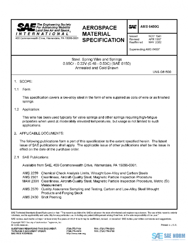 SAE AMS6450G PDF SAE AMS6450G PDF