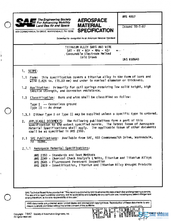 SAE AMS4957 PDF SAE AMS4957 PDF