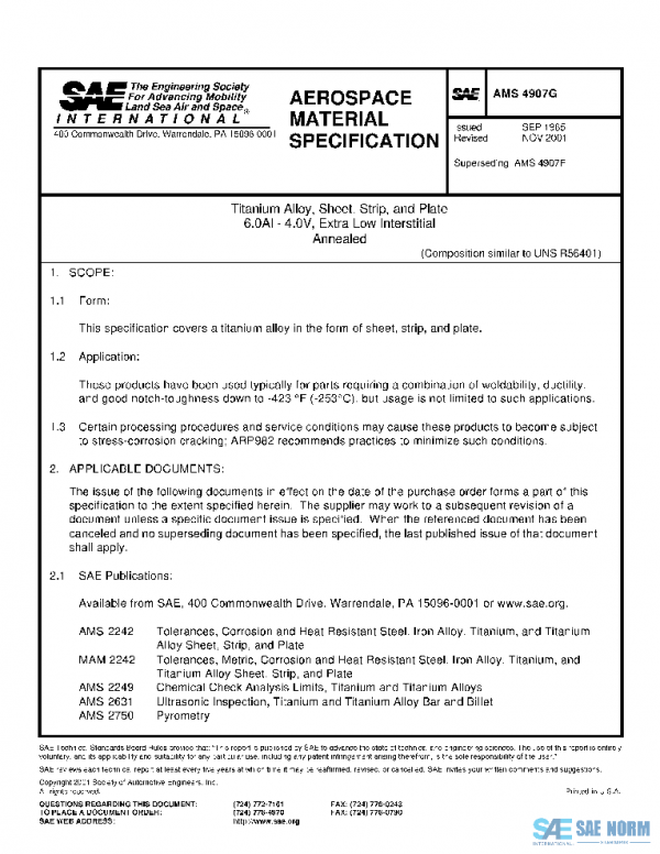 SAE AMS4907G PDF SAE AMS4907G PDF