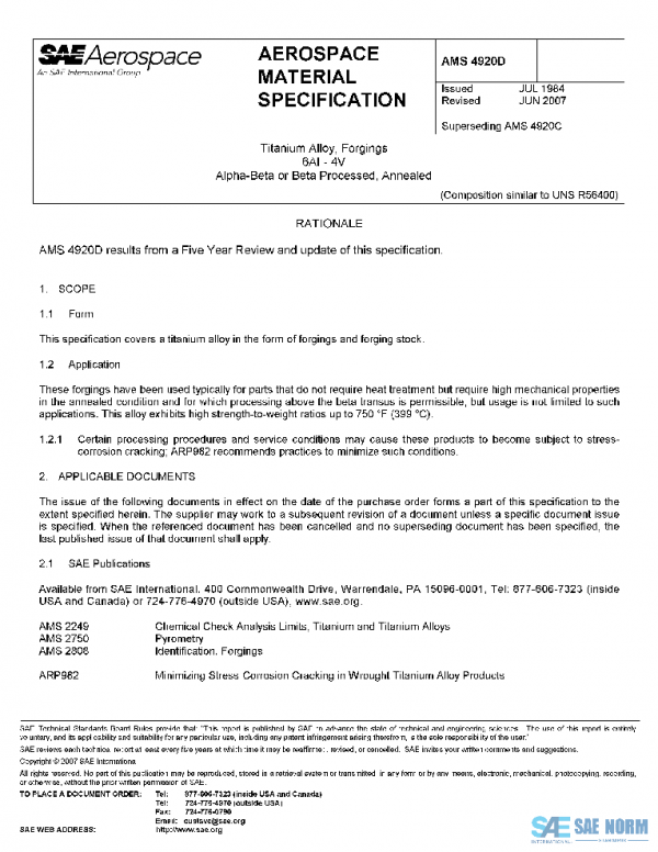 SAE AMS4920D PDF SAE AMS4920D PDF