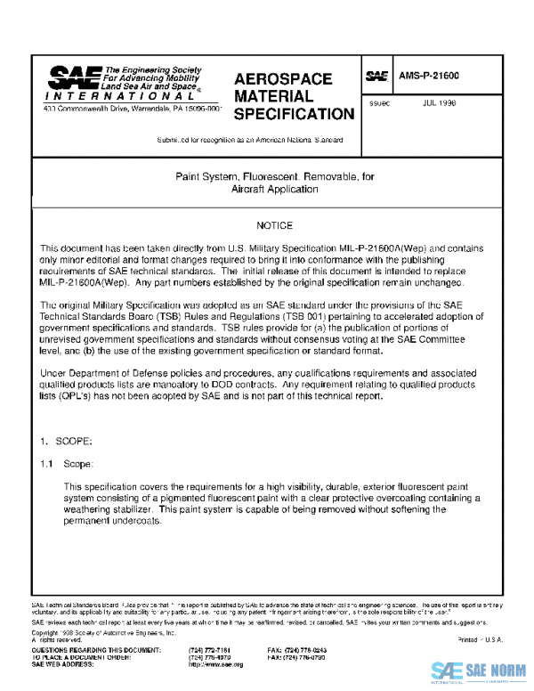 SAE AMSP21600 PDF
