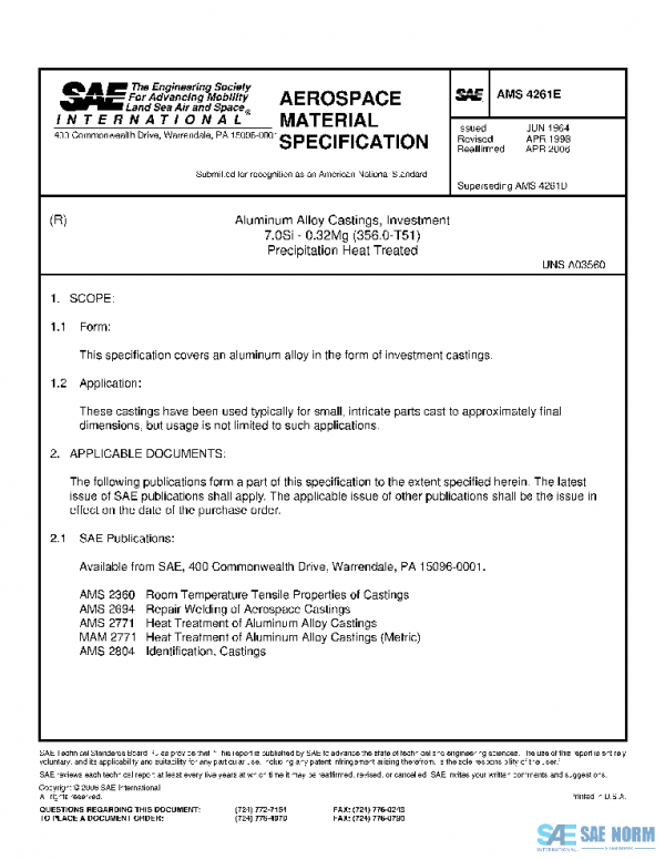 SAE AMS4261E PDF SAE AMS4261E PDF