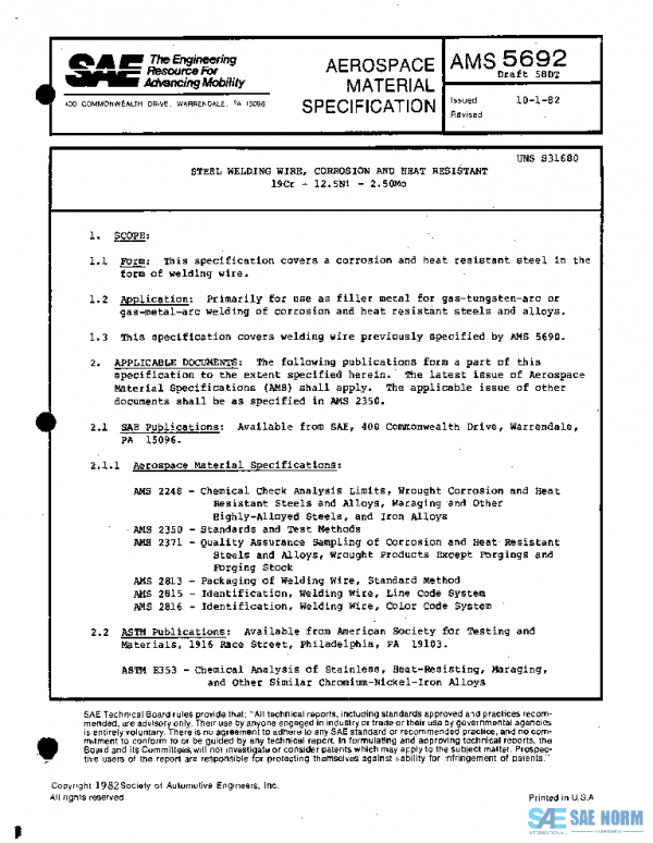 SAE AMS5692 PDF SAE AMS5692 PDF