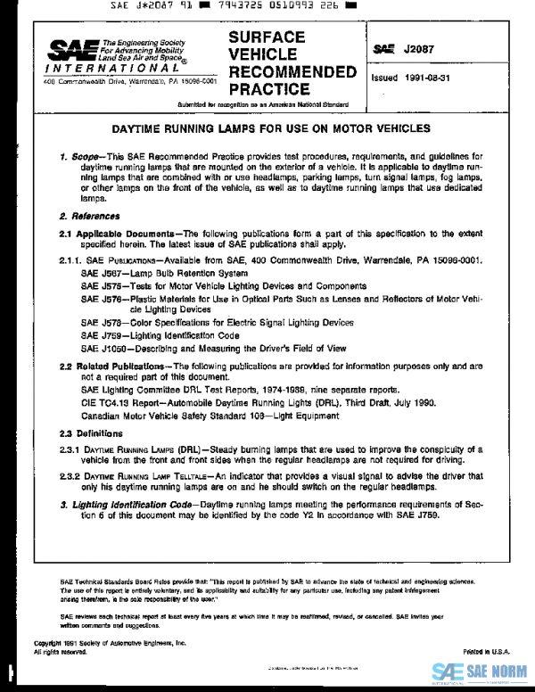 SAE J2087_199108 PDF SAE J2087_199108 PDF