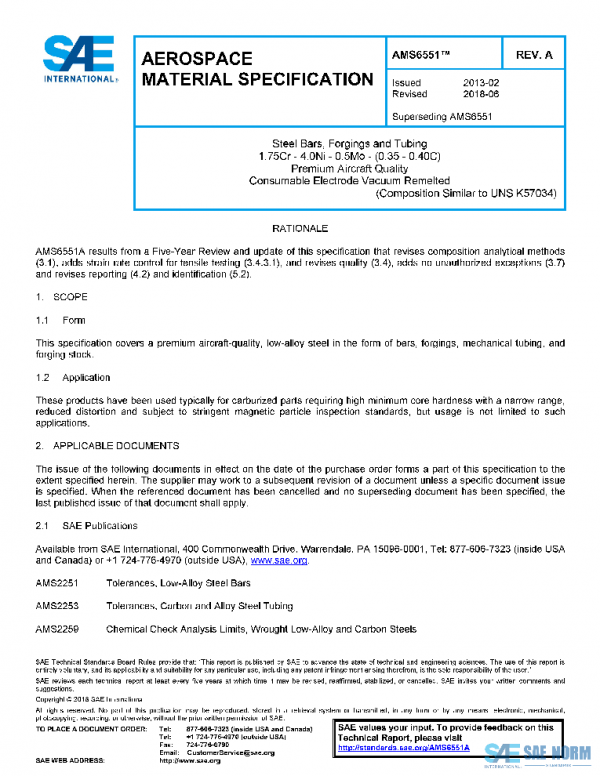 SAE AMS6551A PDF SAE AMS6551A PDF