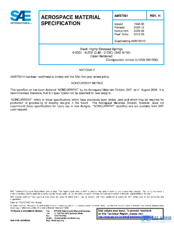 SAE AMS7301H PDF SAE AMS7301H PDF