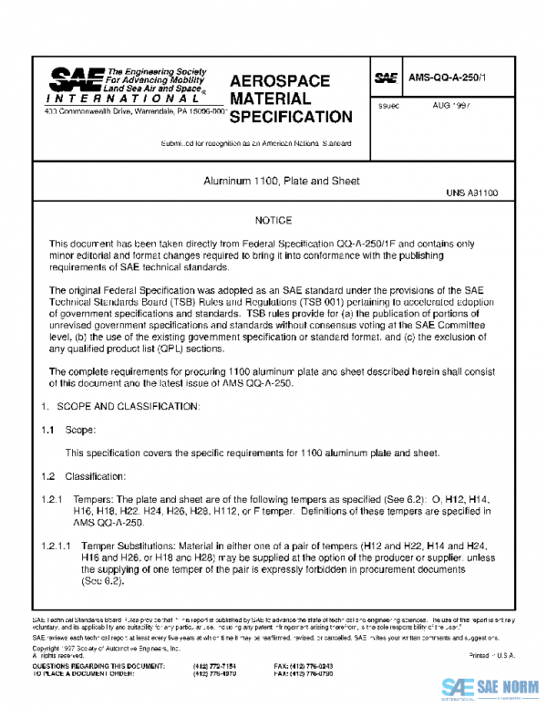 SAE AMSQQA250/1 PDF