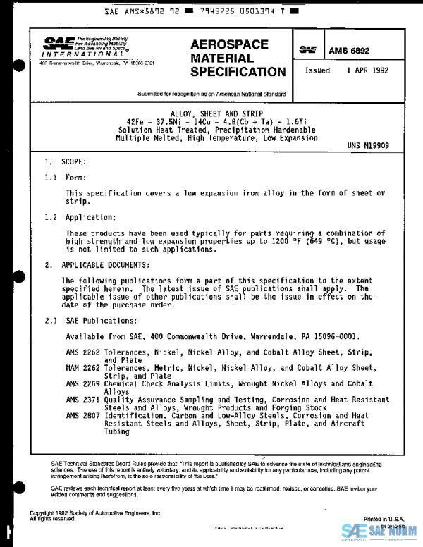SAE AMS5892 PDF