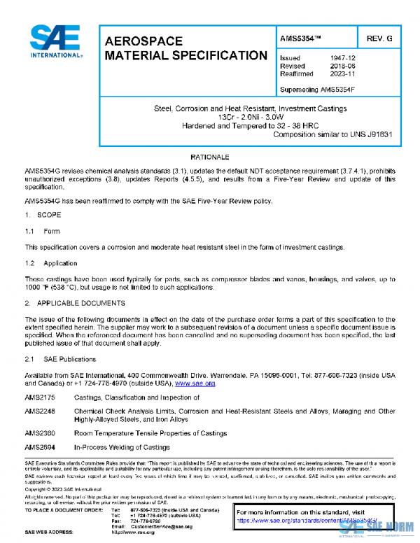 SAE AMS5354G PDF SAE AMS5354G PDF