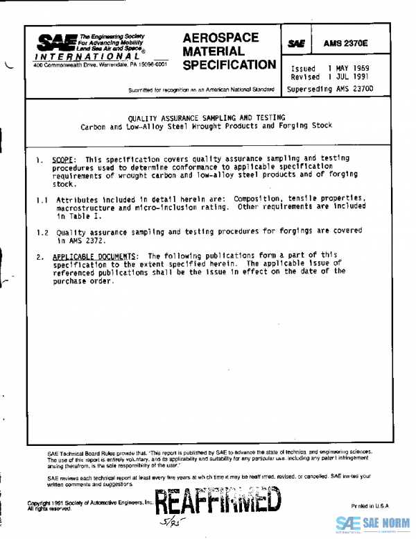 SAE AMS2370E PDF SAE AMS2370E PDF