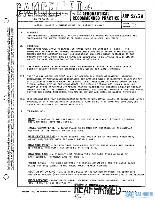 SAE ARP265A PDF SAE ARP265A PDF