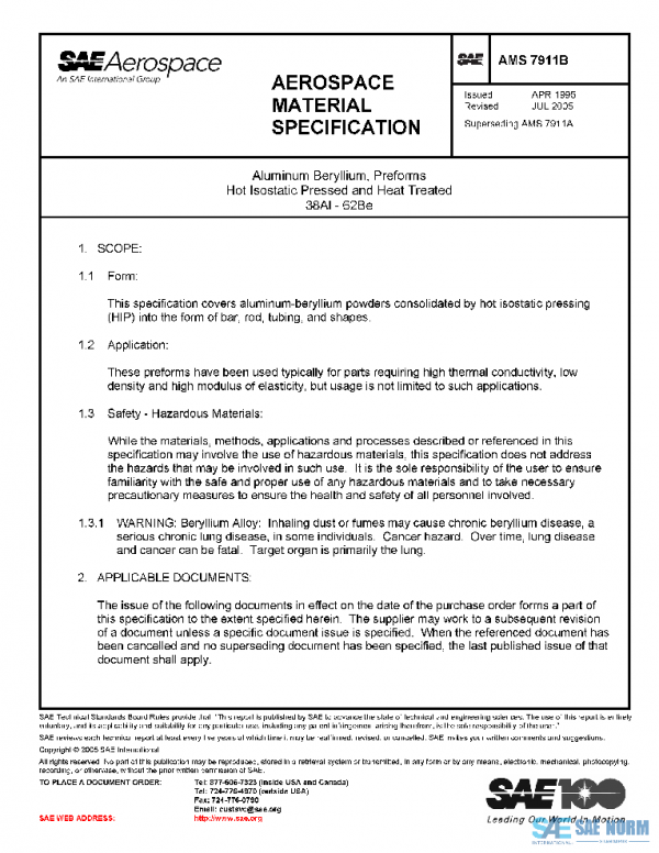 SAE AMS7911B PDF SAE AMS7911B PDF