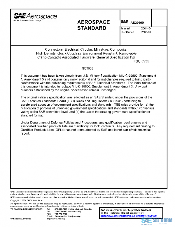 SAE AS29600 PDF SAE AS29600 PDF