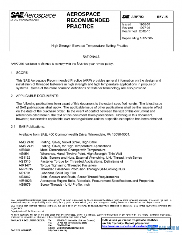 SAE ARP700B PDF SAE ARP700B PDF
