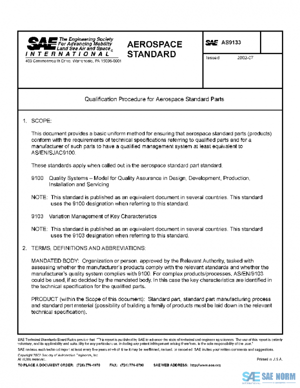 SAE AS9133 PDF SAE AS9133 PDF