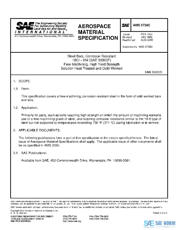 SAE AMS5738C PDF SAE AMS5738C PDF