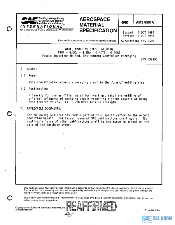 SAE AMS6501A PDF SAE AMS6501A PDF
