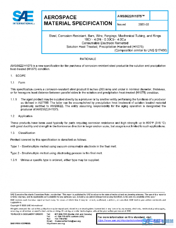 SAE AMS5622/H1075 PDF SAE AMS5622/H1075 PDF