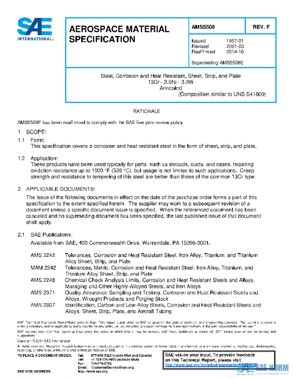 SAE AMS5508F PDF SAE AMS5508F PDF