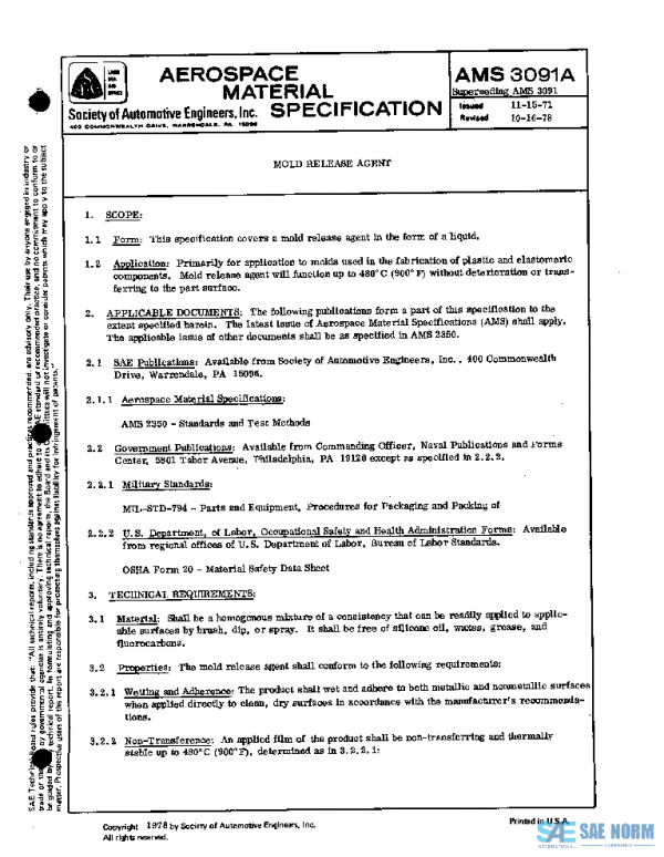 SAE AMS3091A PDF SAE AMS3091A PDF