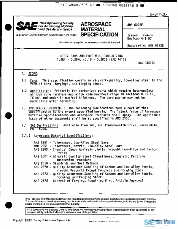 SAE AMS6292F PDF SAE AMS6292F PDF